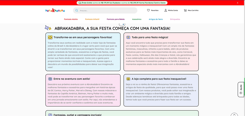 Página de produto do e-commerce Abrakadabra